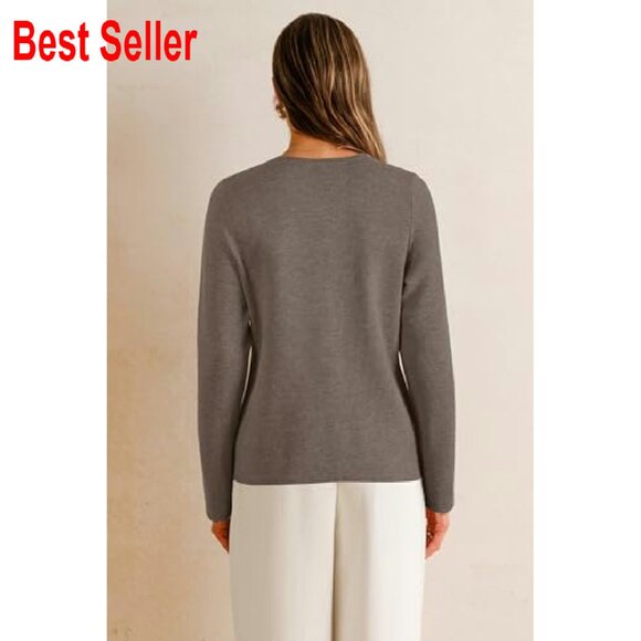 Wool Blend Sweater Blazer Classic Collarless Business Casual Jacket Pockets - Picture 4 of 8